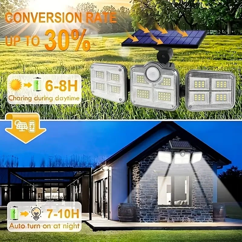 1 PACK Outdoor Motion Sensor Lamp, 4-Head Solar Power Light, 122 LED Solar Light, Flood Lights ,3000 Lumens,270° Lighting Range