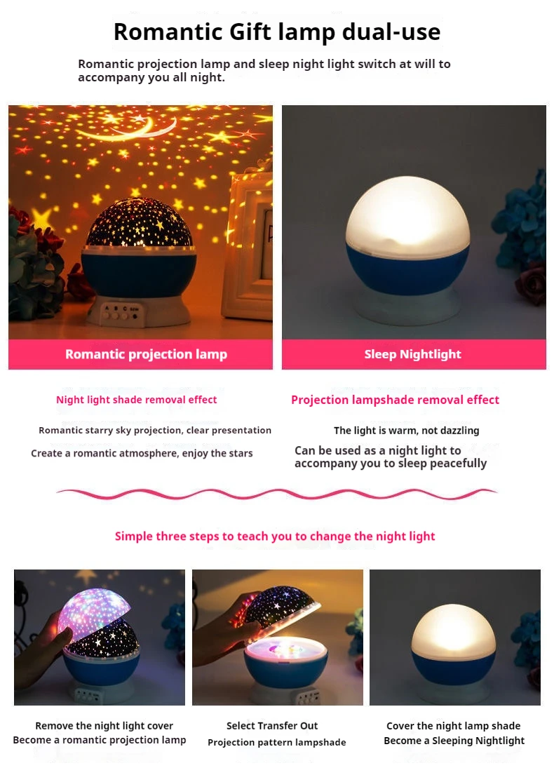 GGbingo Night Lamp Projector Starry Sky Night Light Lamp Decor Rotating Starry Nursery Moon Galaxy Projector Table Light