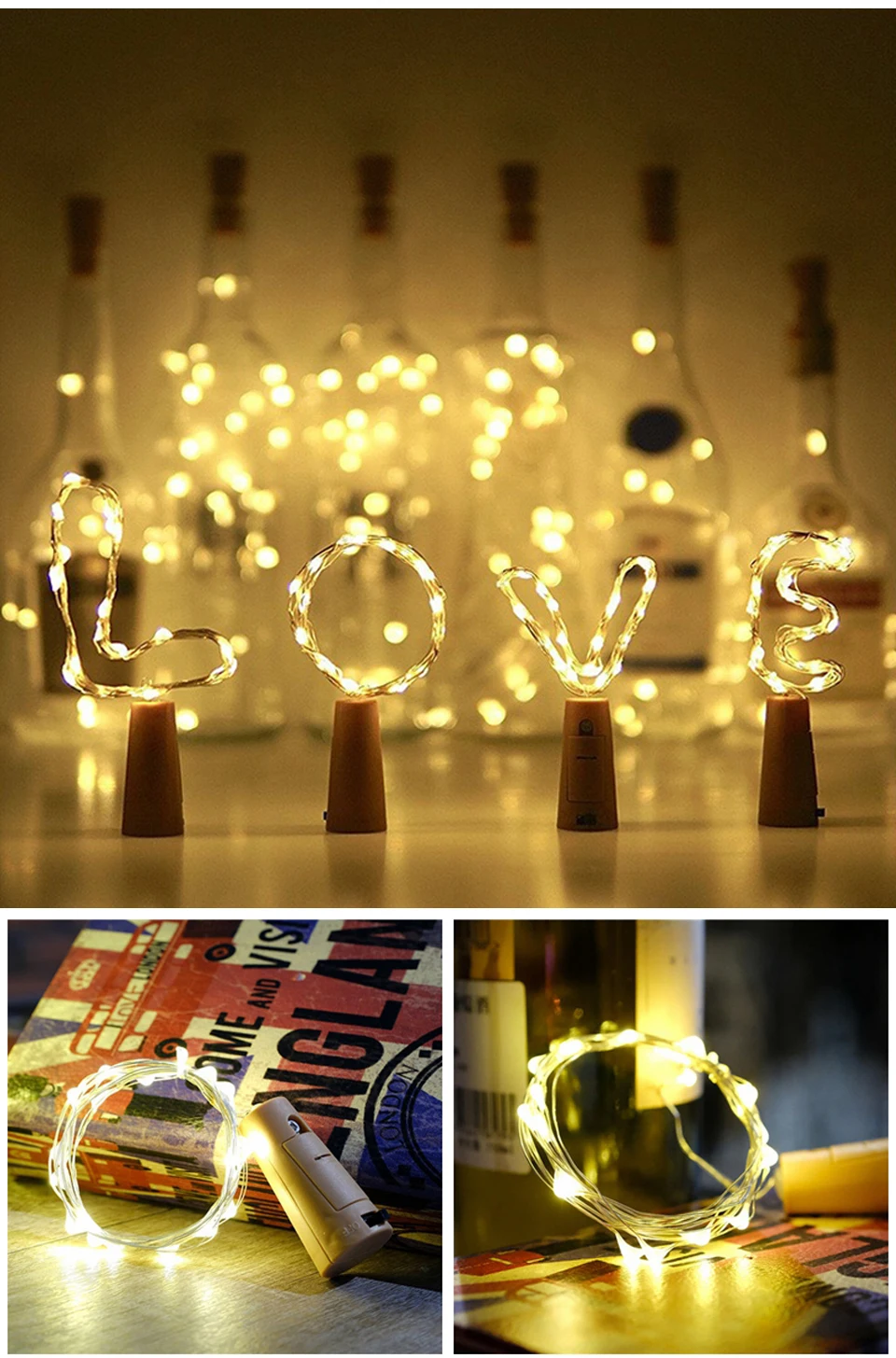 1/2/3M LED Wine Bottle Cork String Lights Holiday Decoration Garland Wine Bottle Fairy Light Christmas Copper Wire String Lights