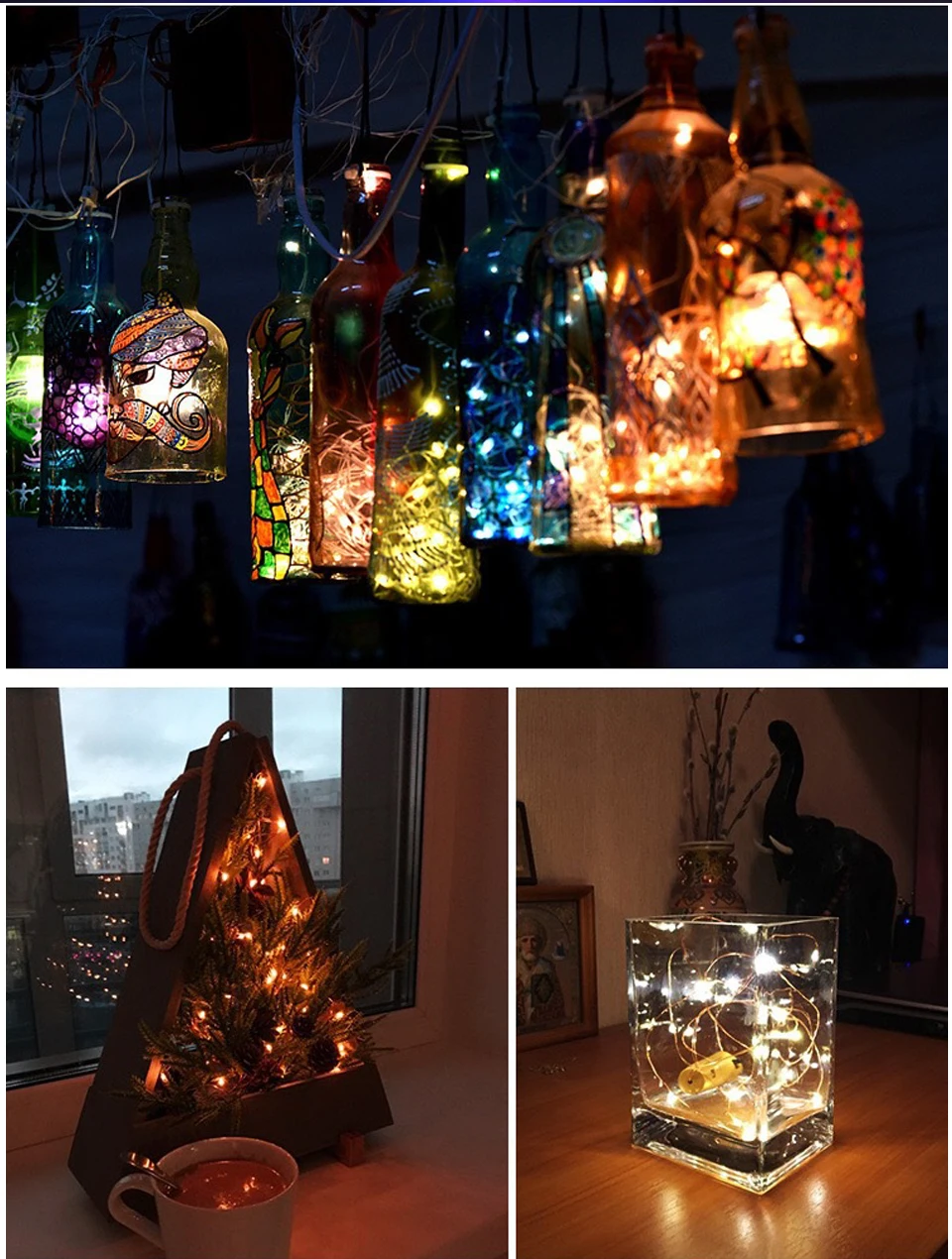 1/2/3M LED Wine Bottle Cork String Lights Holiday Decoration Garland Wine Bottle Fairy Light Christmas Copper Wire String Lights