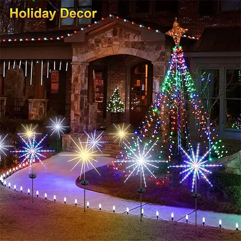 1 Pack Solar Fireworks Lights Outdoor,Holiday Lighting Firework Lights For Garden Patio,Halloween,Christmas,Wedding,Wall Decor