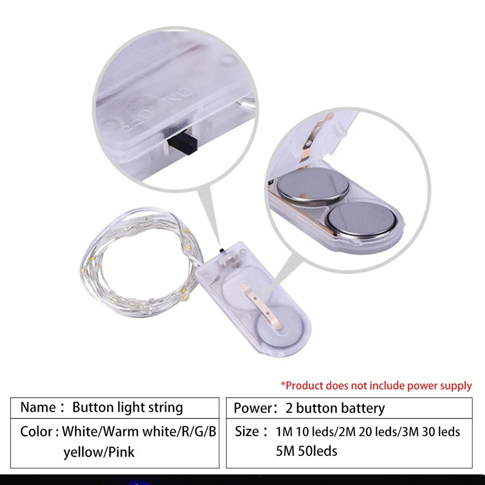 10Pcs 1M 2M 3M 5M Copper Wire Garland LED String Lights Battery Operated Holiday Lighting Fairy For Christmas Tree Party Decor