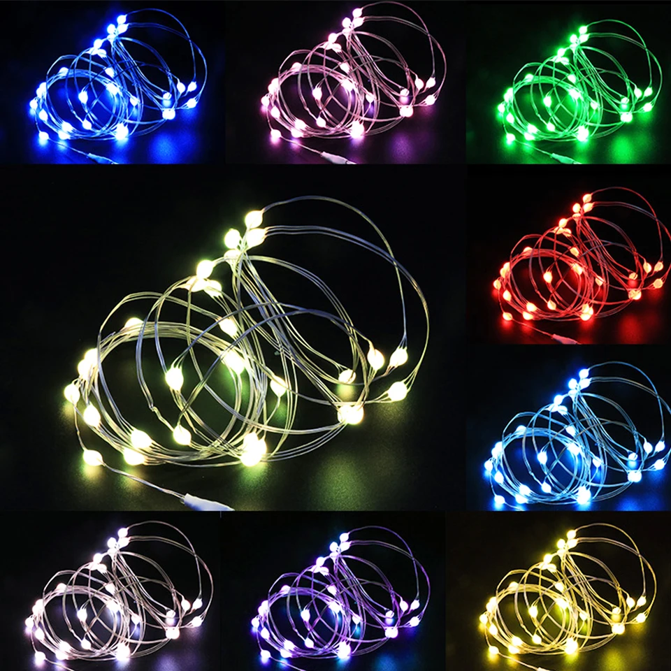 10Pcs 1M 2M 3M 5M Copper Wire Garland LED String Lights Battery Operated Holiday Lighting Fairy For Christmas Tree Party Decor