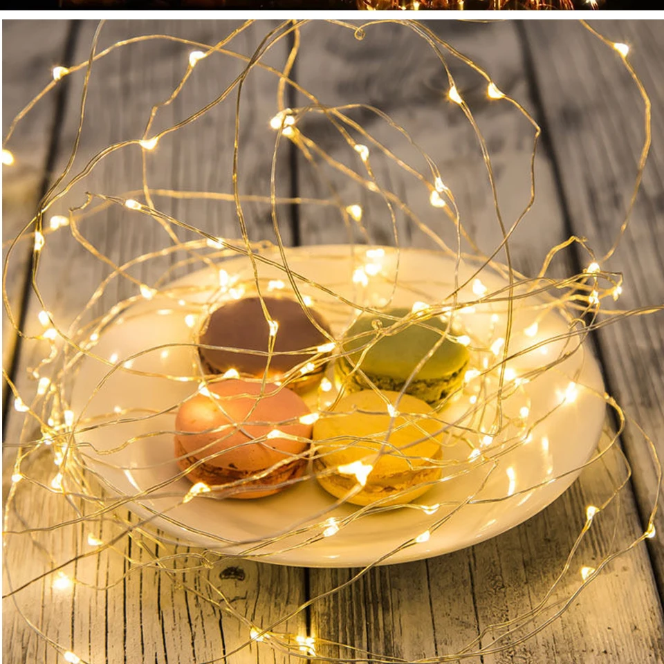 10Pcs 1M 2M 3M 5M Copper Wire Garland LED String Lights Battery Operated Holiday Lighting Fairy For Christmas Tree Party Decor
