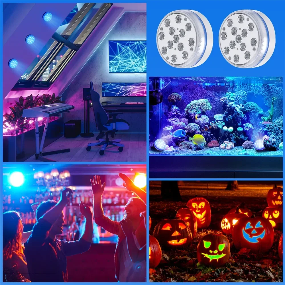 Updated Submersible 13LED Underwater Light with Remote Control Underwater Pool Light IP68 Bright Lamp RGB for Pond/Pool/Aquarium