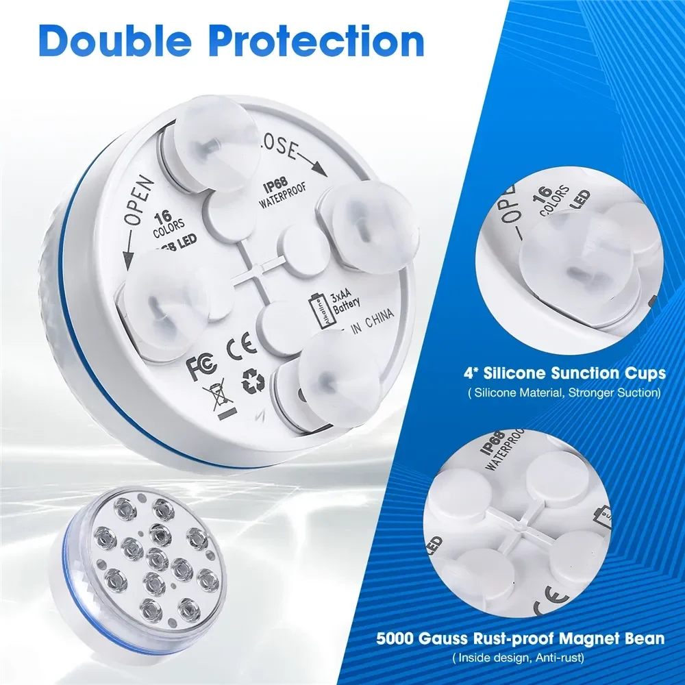 Updated Submersible 13LED Underwater Light with Remote Control Underwater Pool Light IP68 Bright Lamp RGB for Pond/Pool/Aquarium