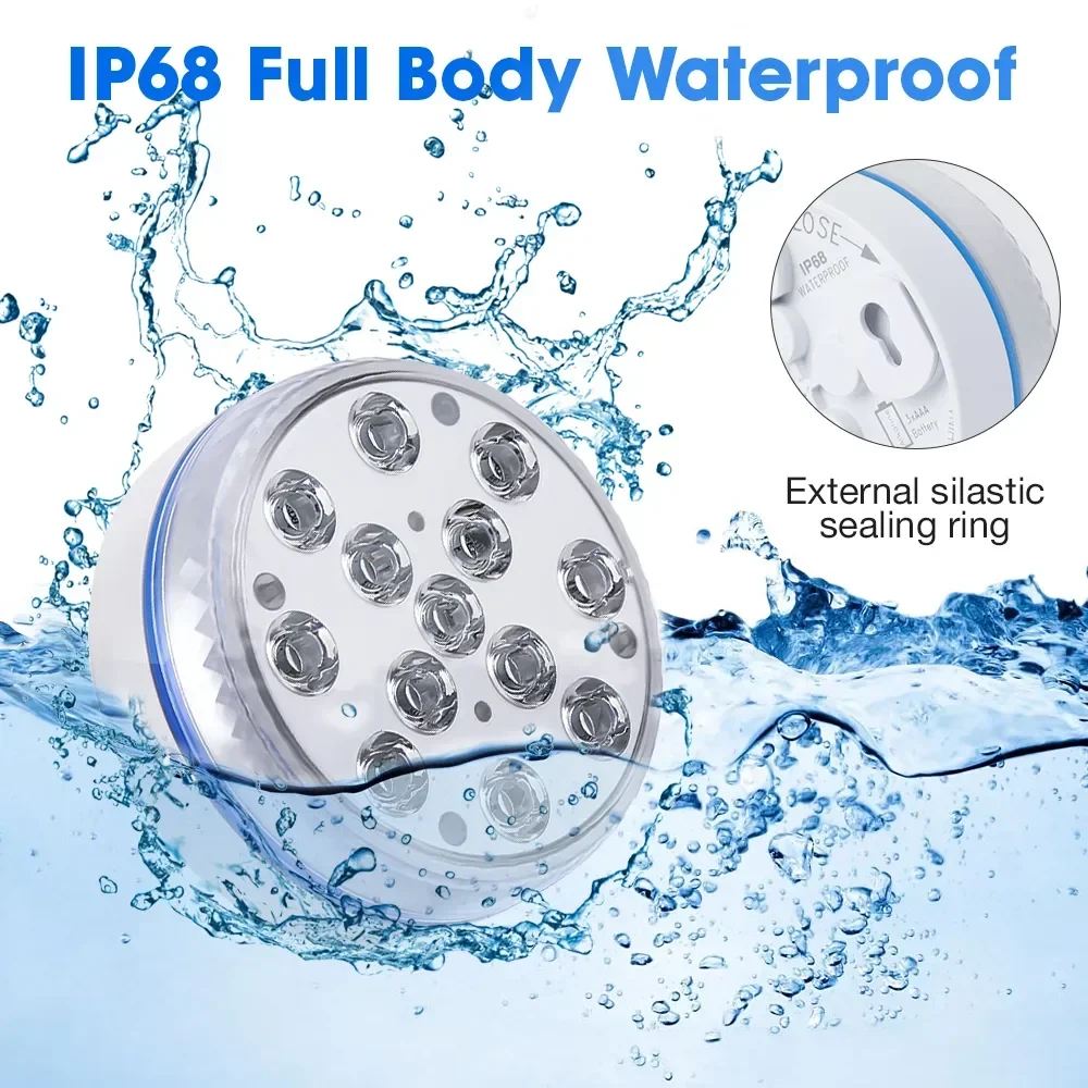Updated Submersible 13LED Underwater Light with Remote Control Underwater Pool Light IP68 Bright Lamp RGB for Pond/Pool/Aquarium