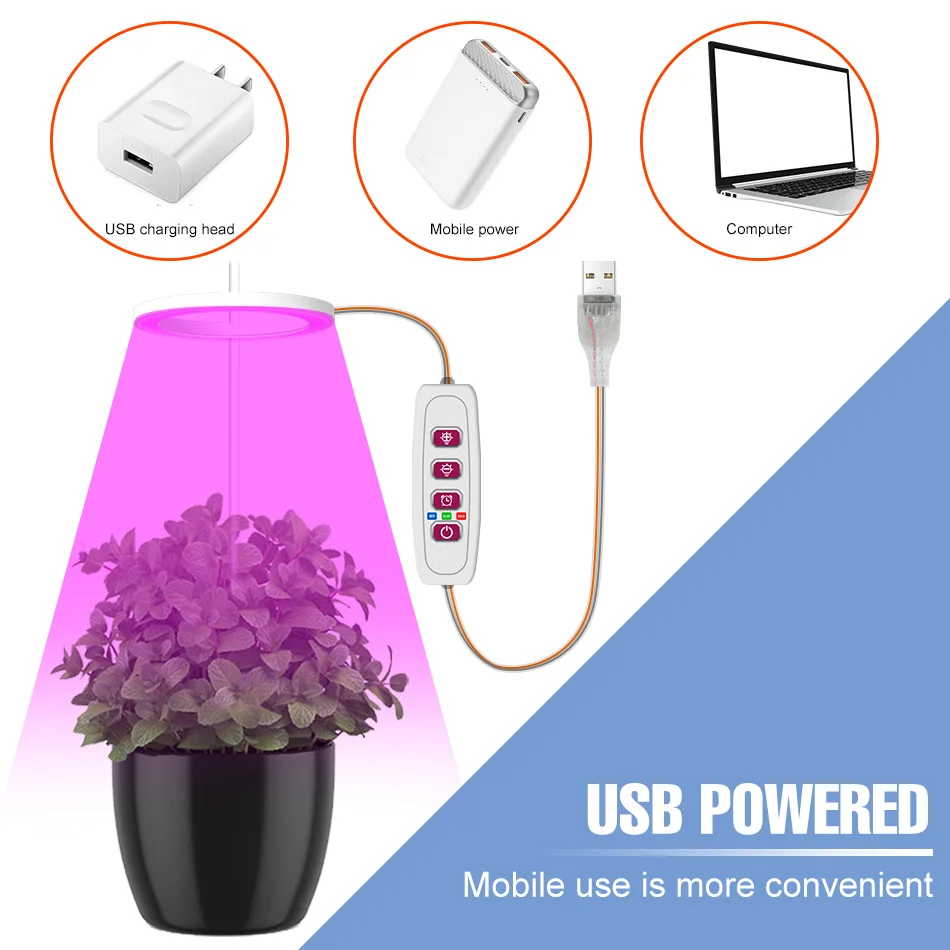 LED Phytolamp Indoor Grow Lights Full Spectrum Hydroponics Plant Lamp For Flower Seeds Cultivation DC5V USB LED Growth Light