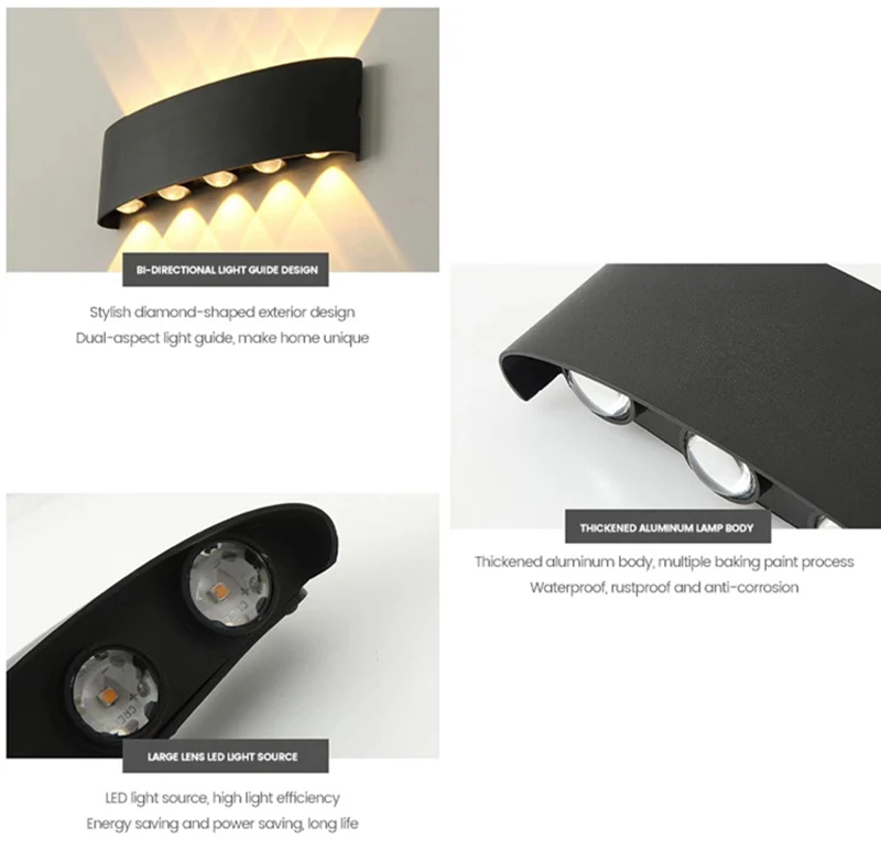 Aluminum LED Wall Lamp Waterproof IP65 Outdoor Garden Lights 8W 12W Interior Wall Light for Bedroom Living Room Stairs Lighting