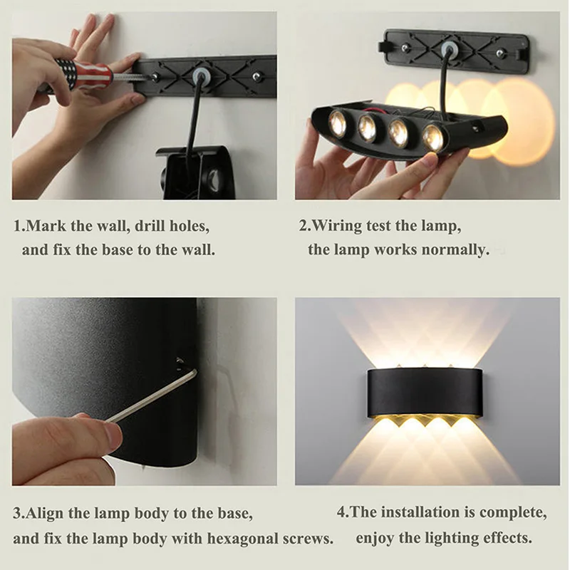 Aluminum LED Wall Lamp Waterproof IP65 Outdoor Garden Lights 8W 12W Interior Wall Light for Bedroom Living Room Stairs Lighting