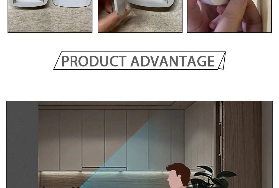Auto ON/OFF LED Smart Night Lamp Under Cabinet Light PIR Motion Sensor Kitchen Bedroom Light for Night Cupboard Closet Stairs