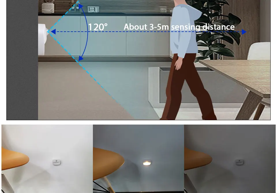 Auto ON/OFF LED Smart Night Lamp Under Cabinet Light PIR Motion Sensor Kitchen Bedroom Light for Night Cupboard Closet Stairs