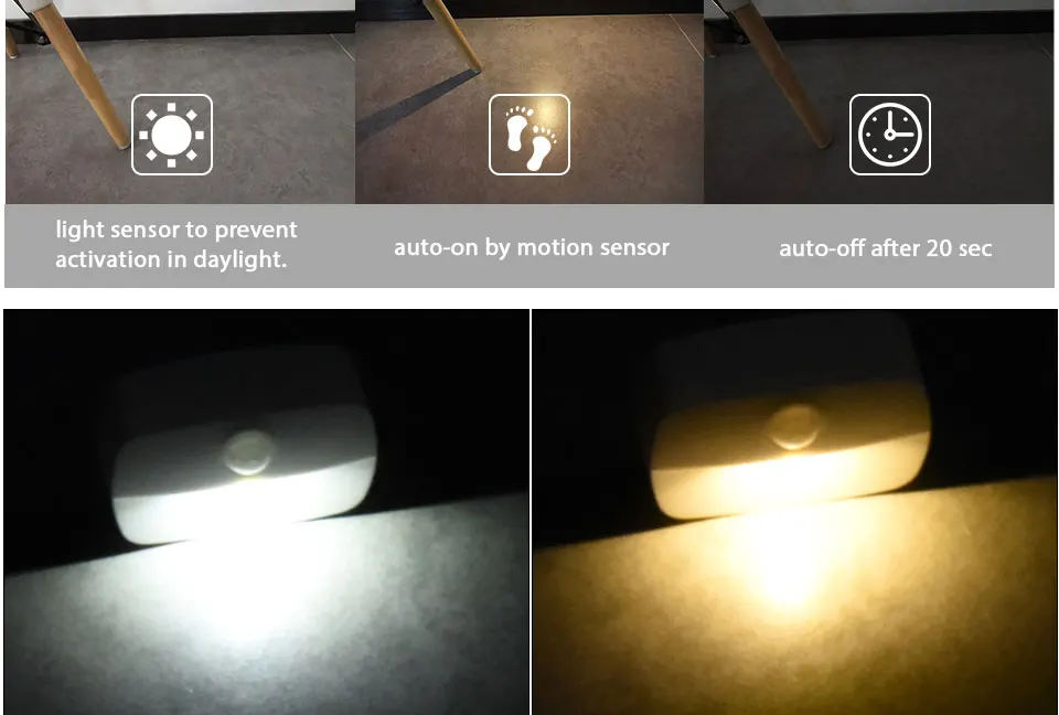 Auto ON/OFF LED Smart Night Lamp Under Cabinet Light PIR Motion Sensor Kitchen Bedroom Light for Night Cupboard Closet Stairs