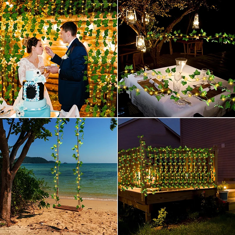 5/10M Solar Rattan Light String Outdoor Fairy Lamp 8 Mode Artificial Plant Leaf For Wedding Camping Garden Fence Decoration