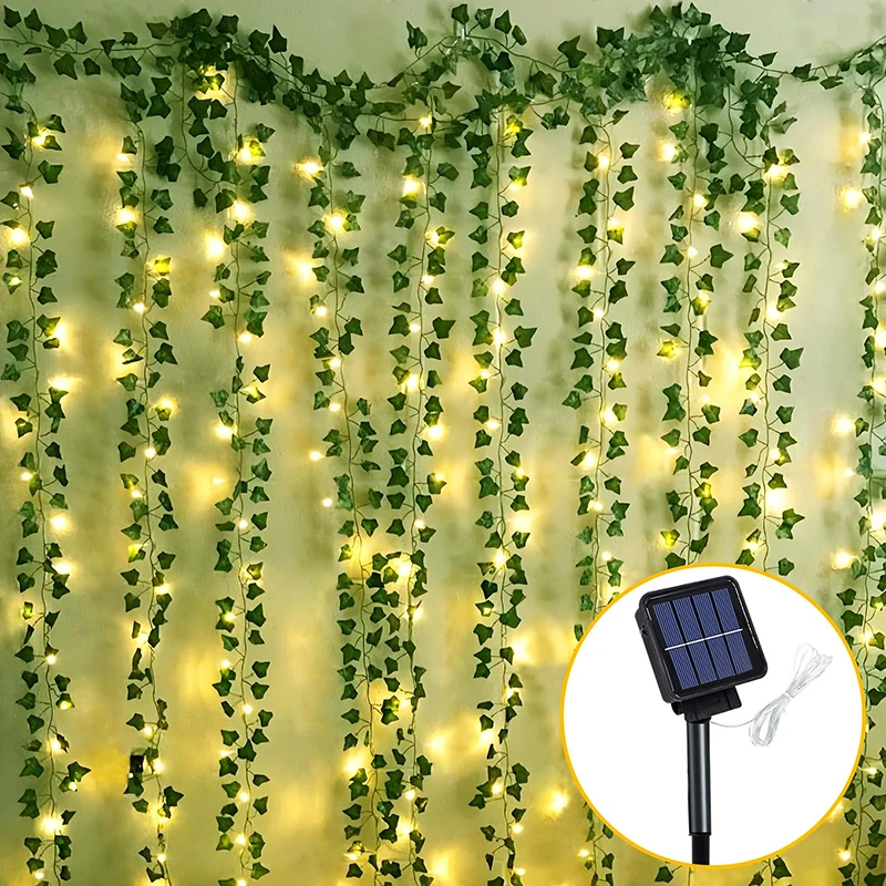 5/10M Solar Rattan Light String Outdoor Fairy Lamp 8 Mode Artificial Plant Leaf For Wedding Camping Garden Fence Decoration