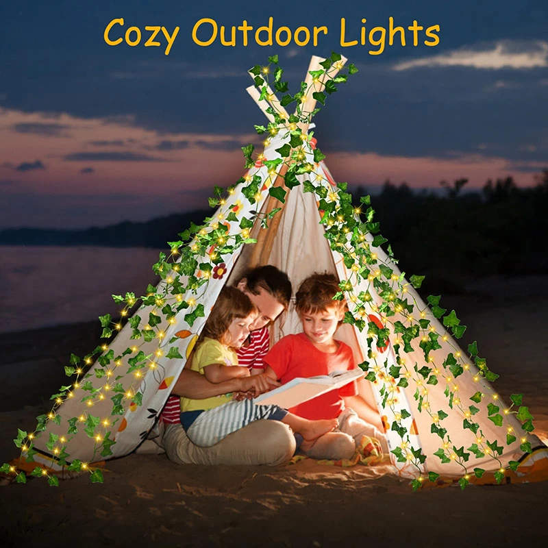 5/10M Solar Rattan Light String Outdoor Fairy Lamp 8 Mode Artificial Plant Leaf For Wedding Camping Garden Fence Decoration