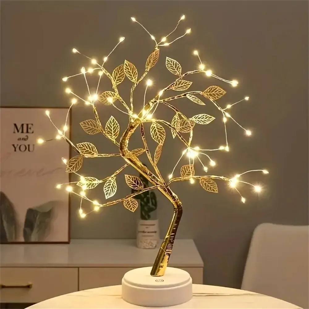 LED Rose Leaf Table Lamp USB Christmas Tree Fairy Light Night Lights Home DIY Party Wedding Bedroom Decoration Mother's Day Gift