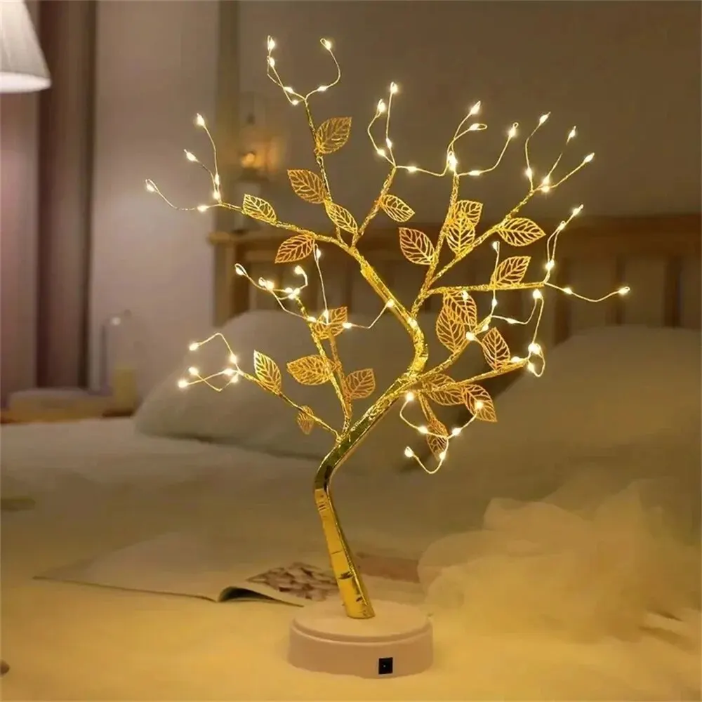 LED Rose Leaf Table Lamp USB Christmas Tree Fairy Light Night Lights Home DIY Party Wedding Bedroom Decoration Mother's Day Gift