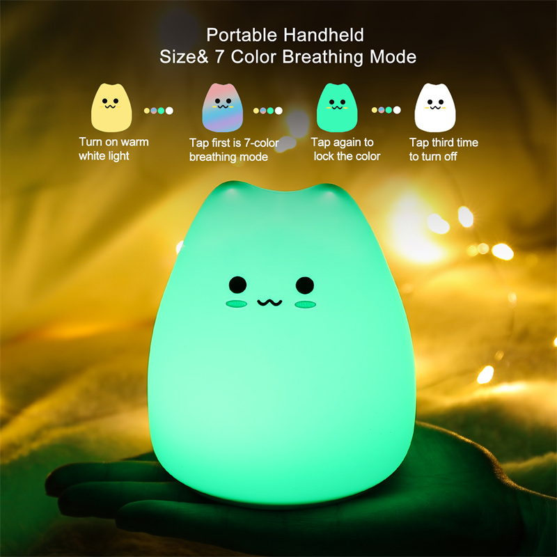 Mini Popular Cat Baby Night Lamp 7-color Pat Touch Color-changing Eye Protection Bedroom Bedside Night Light Gift Children