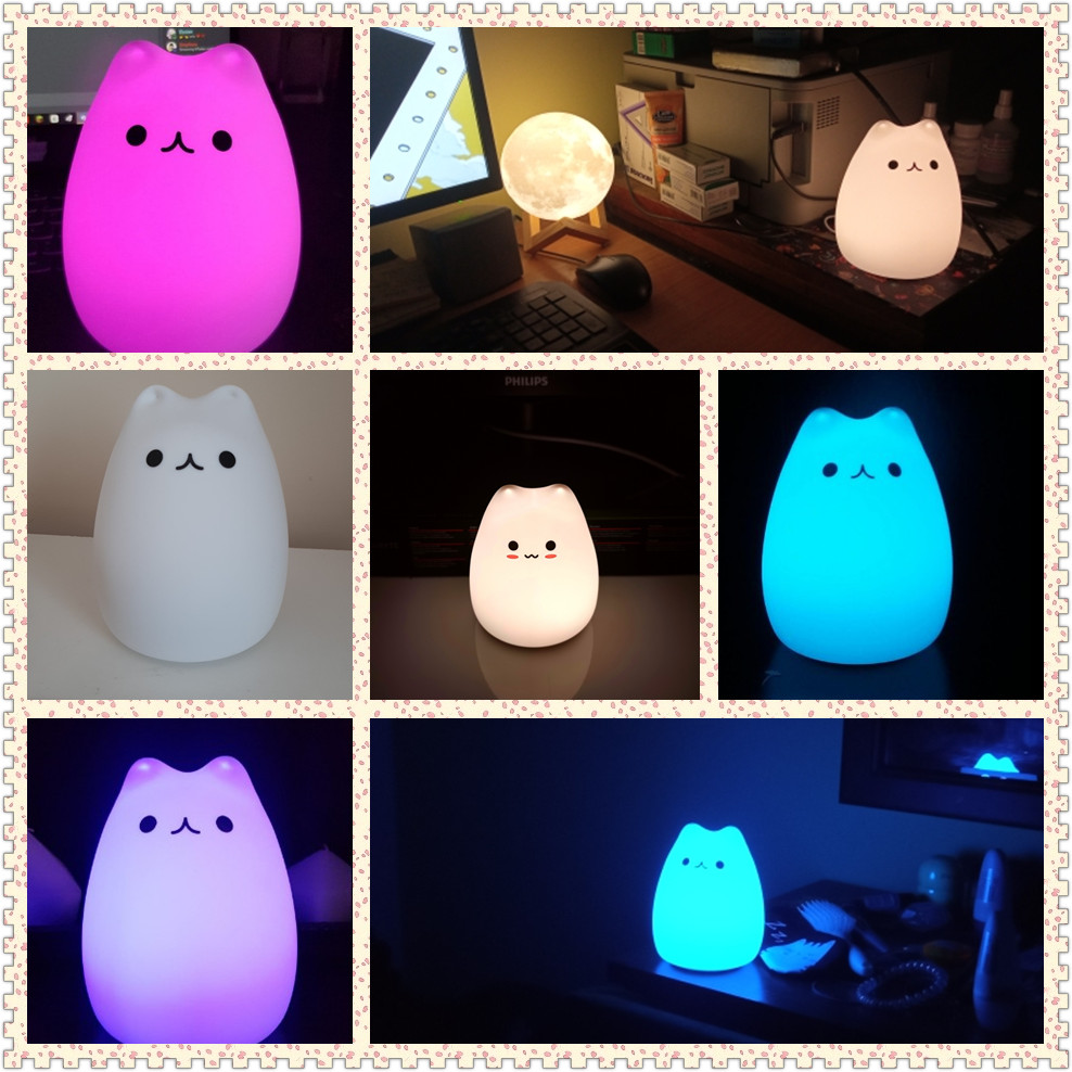Mini Popular Cat Baby Night Lamp 7-color Pat Touch Color-changing Eye Protection Bedroom Bedside Night Light Gift Children