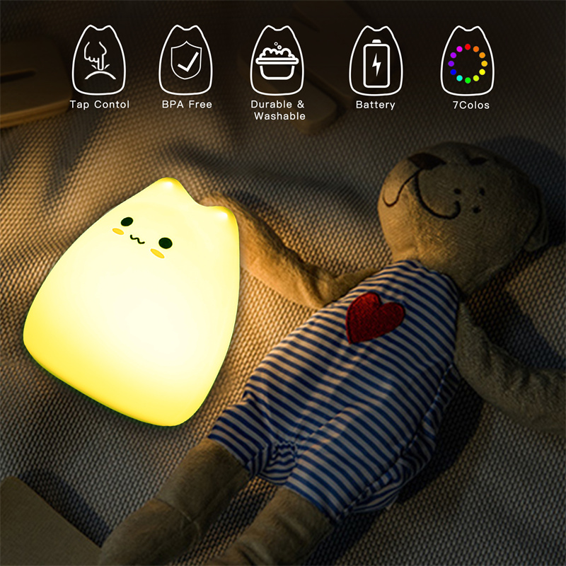 Mini Popular Cat Baby Night Lamp 7-color Pat Touch Color-changing Eye Protection Bedroom Bedside Night Light Gift Children