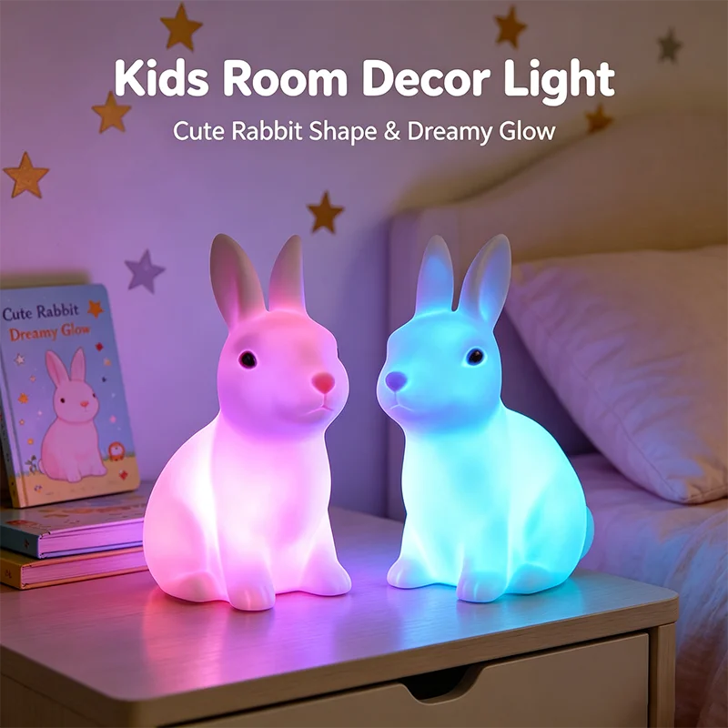 Colorful Rabbit Night Lights for Children Baby Gifts Cartoon Cute Animal Bunny Lamp Christmas Decoration Kids Birthday Gift