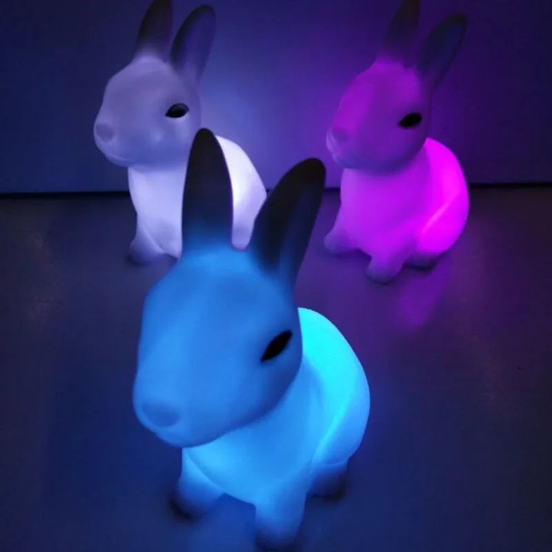 Colorful Rabbit Night Lights for Children Baby Gifts Cartoon Cute Animal Bunny Lamp Christmas Decoration Kids Birthday Gift