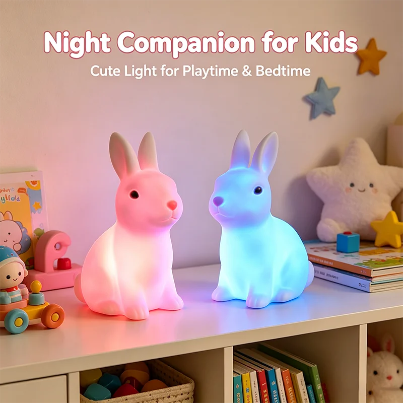 Colorful Rabbit Night Lights for Children Baby Gifts Cartoon Cute Animal Bunny Lamp Christmas Decoration Kids Birthday Gift