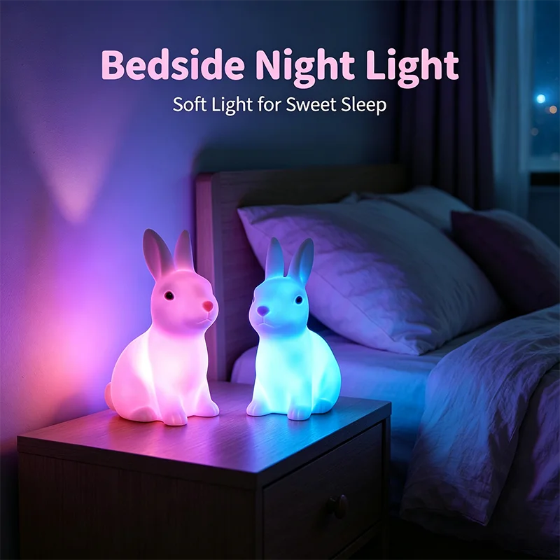 Colorful Rabbit Night Lights for Children Baby Gifts Cartoon Cute Animal Bunny Lamp Christmas Decoration Kids Birthday Gift