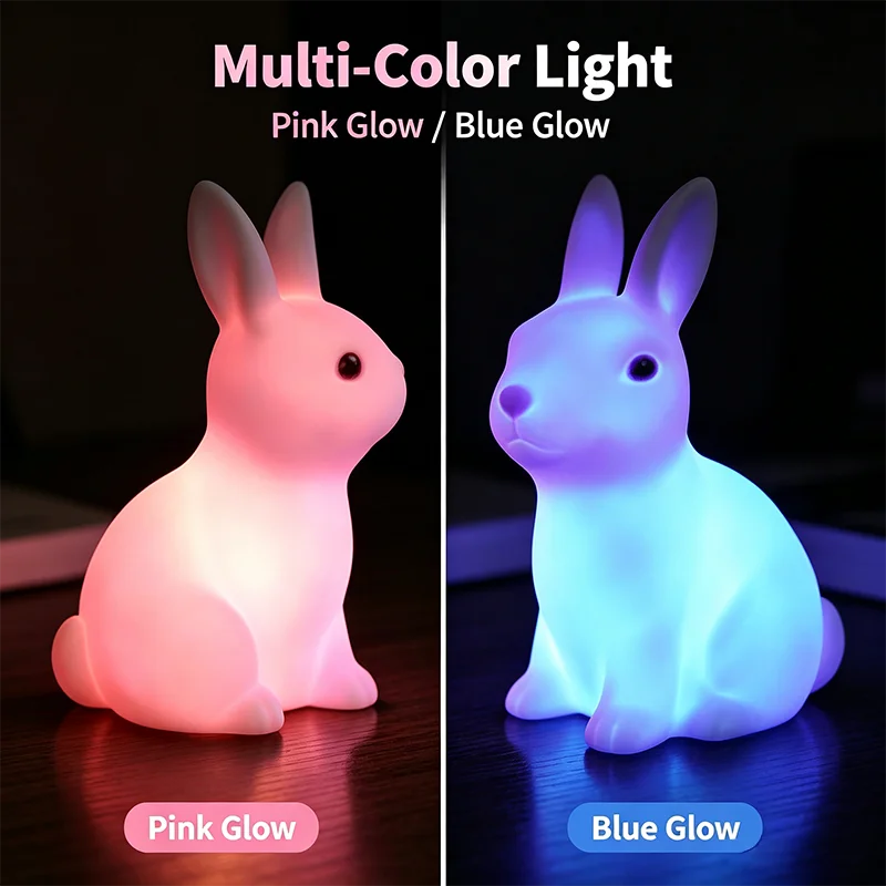 Colorful Rabbit Night Lights for Children Baby Gifts Cartoon Cute Animal Bunny Lamp Christmas Decoration Kids Birthday Gift
