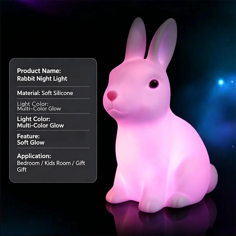 Colorful Rabbit Night Lights for Children Baby Gifts Cartoon Cute Animal Bunny Lamp Christmas Decoration Kids Birthday Gift