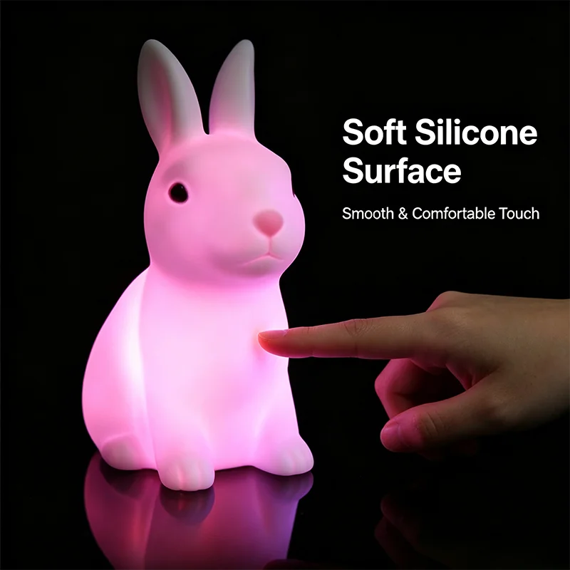 Colorful Rabbit Night Lights for Children Baby Gifts Cartoon Cute Animal Bunny Lamp Christmas Decoration Kids Birthday Gift