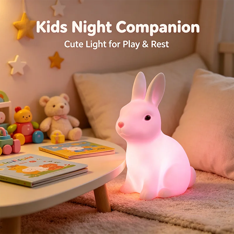 Colorful Rabbit Night Lights for Children Baby Gifts Cartoon Cute Animal Bunny Lamp Christmas Decoration Kids Birthday Gift