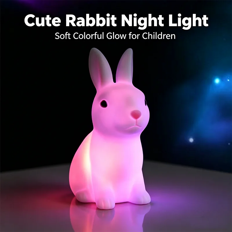 Colorful Rabbit Night Lights for Children Baby Gifts Cartoon Cute Animal Bunny Lamp Christmas Decoration Kids Birthday Gift
