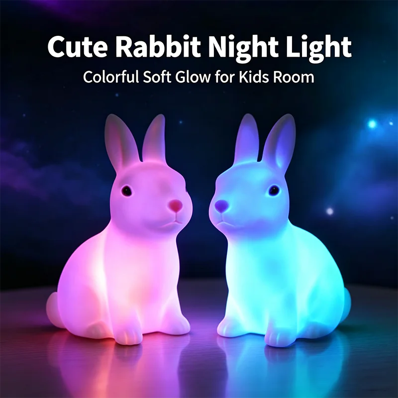 Colorful Rabbit Night Lights for Children Baby Gifts Cartoon Cute Animal Bunny Lamp Christmas Decoration Kids Birthday Gift
