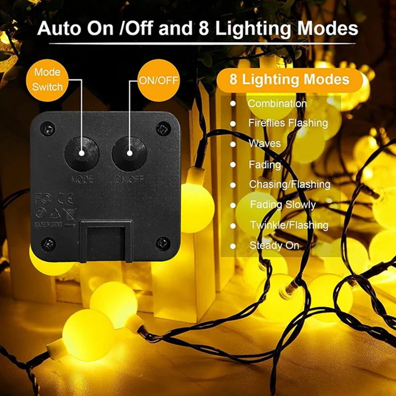 1Pack Solar String Light Garden Solar Globe Fairy Lights 8 Modes Waterproof For Garden Christmas Outdoor Wedding Decor Lights