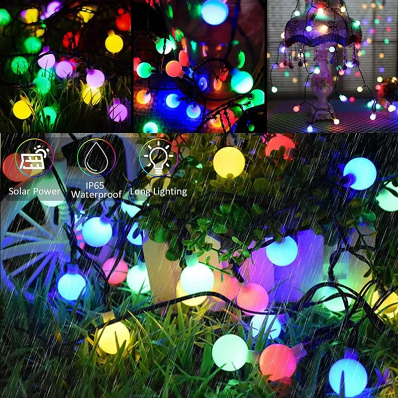 1Pack Solar String Light Garden Solar Globe Fairy Lights 8 Modes Waterproof For Garden Christmas Outdoor Wedding Decor Lights
