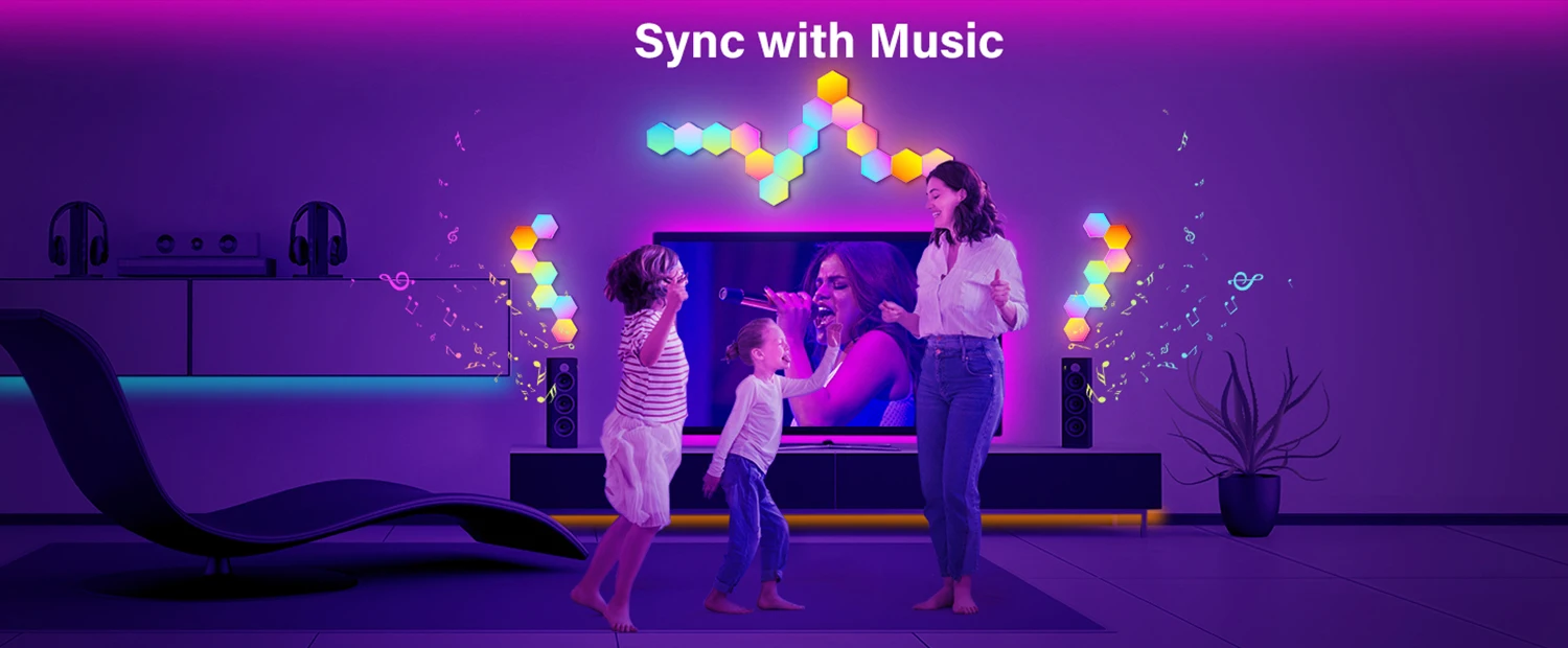 RGB Smart Hexagonal Wall Lamp Color Changing Ambient Night Light DIY Shape Music Rhythm APP For Game Room Bedroom Intelligent
