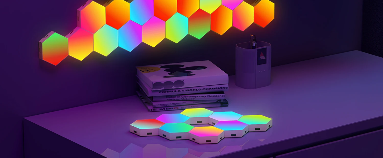 RGB Smart Hexagonal Wall Lamp Color Changing Ambient Night Light DIY Shape Music Rhythm APP For Game Room Bedroom Intelligent