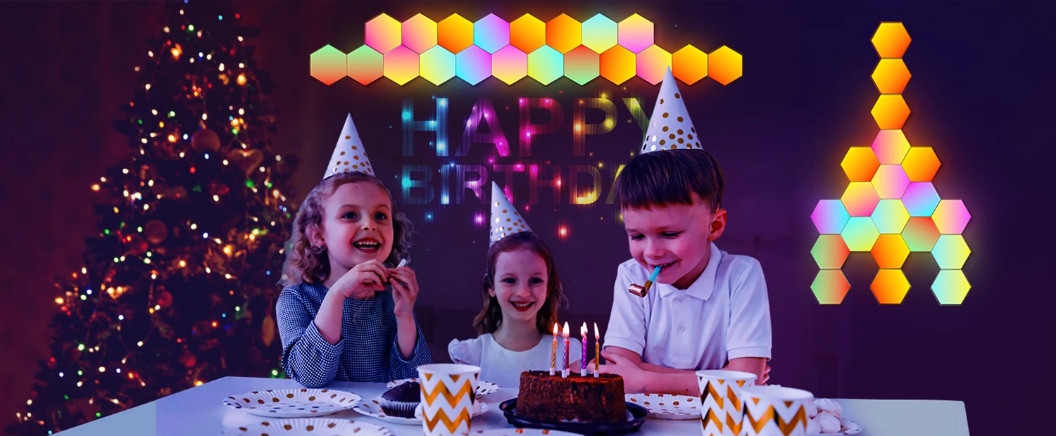 RGB Smart Hexagonal Wall Lamp Color Changing Ambient Night Light DIY Shape Music Rhythm APP For Game Room Bedroom Intelligent