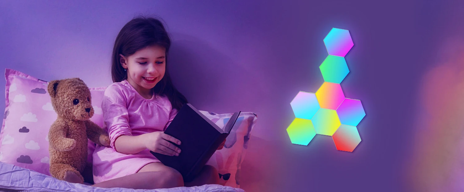 RGB Smart Hexagonal Wall Lamp Color Changing Ambient Night Light DIY Shape Music Rhythm APP For Game Room Bedroom Intelligent