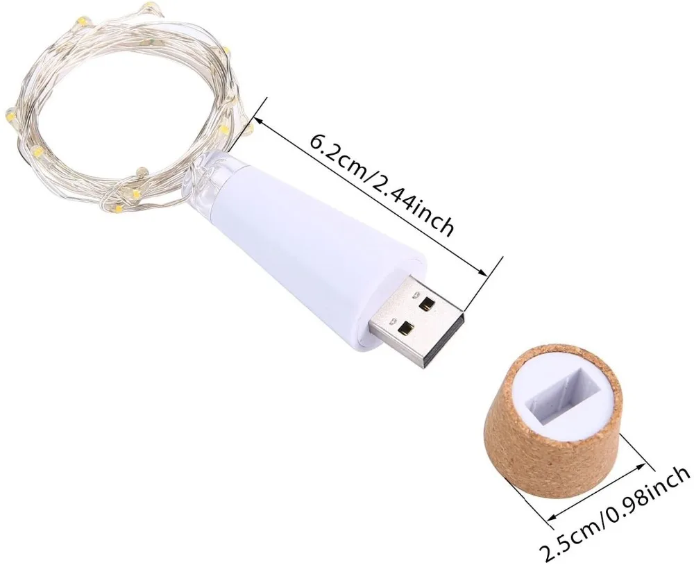 2m 20 LED Cork Bottle Fairy Light USB Rechargeable Indoor Decoration String Lamp for Bedroom Home Party Wedding Christmas