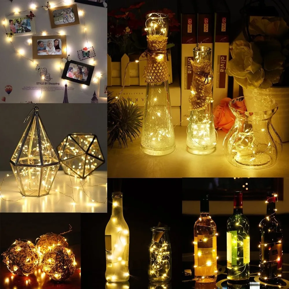 2m 20 LED Cork Bottle Fairy Light USB Rechargeable Indoor Decoration String Lamp for Bedroom Home Party Wedding Christmas