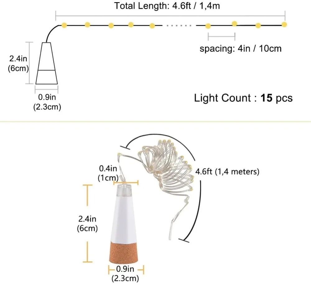 2m 20 LED Cork Bottle Fairy Light USB Rechargeable Indoor Decoration String Lamp for Bedroom Home Party Wedding Christmas