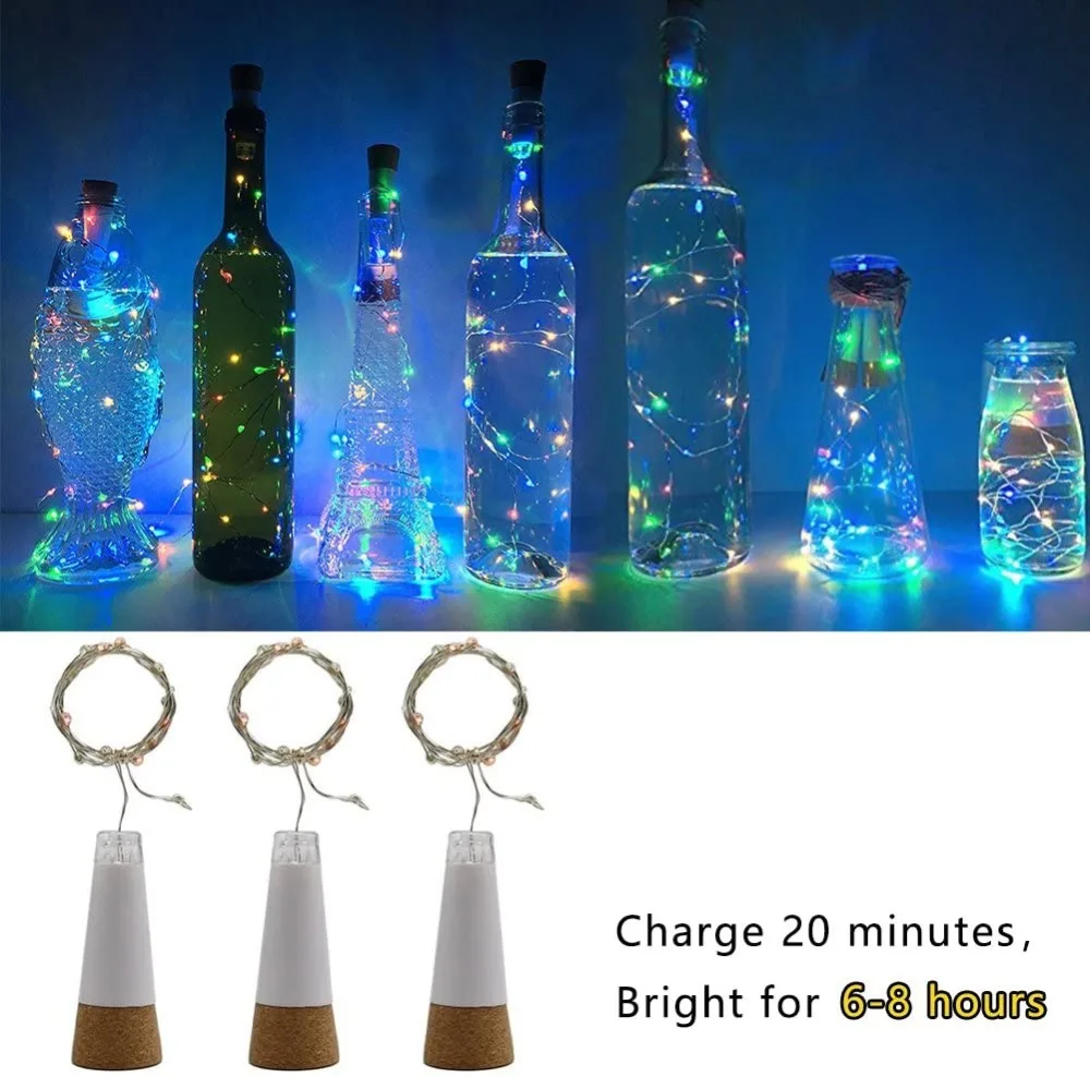 2m 20 LED Cork Bottle Fairy Light USB Rechargeable Indoor Decoration String Lamp for Bedroom Home Party Wedding Christmas