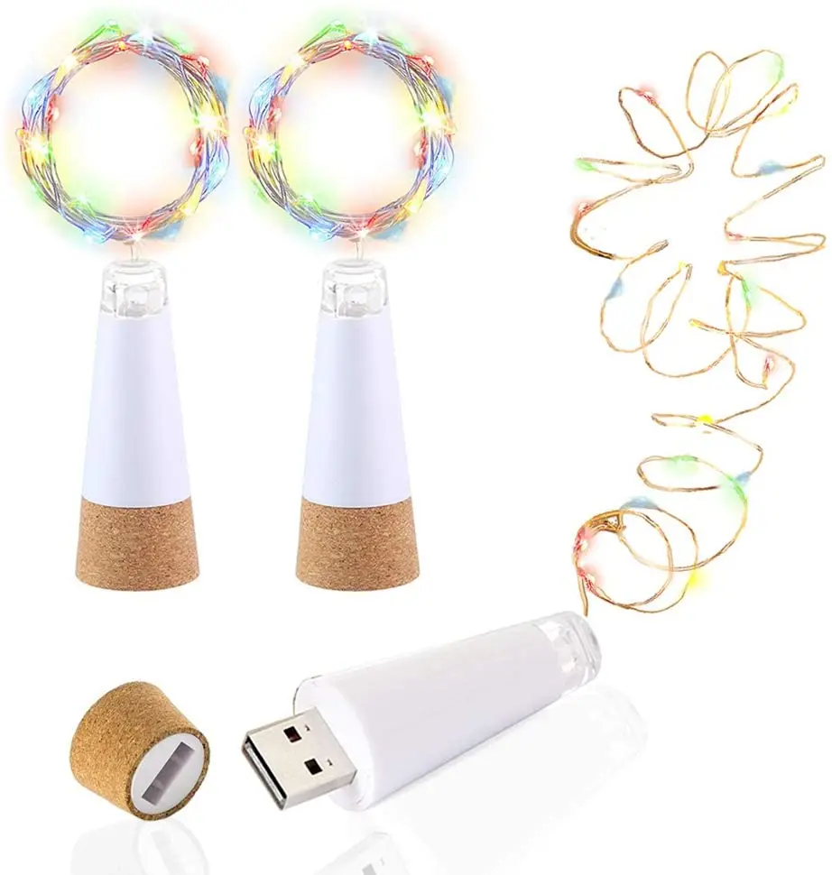 2m 20 LED Cork Bottle Fairy Light USB Rechargeable Indoor Decoration String Lamp for Bedroom Home Party Wedding Christmas