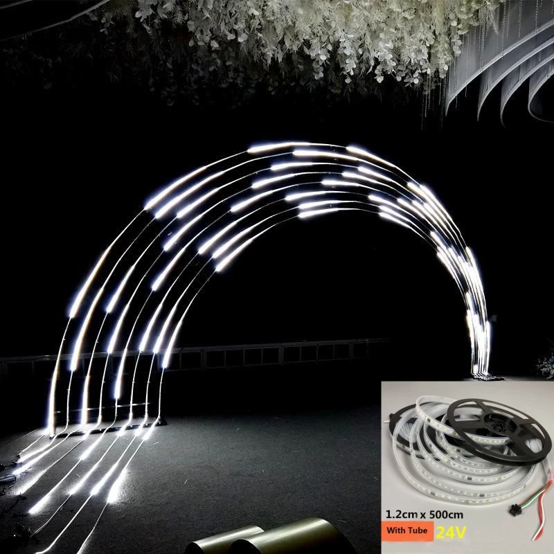 16.5FT 5M 24V Flow LED Strip Track Light Waterproof DC24 SMD2835 For Outdoor Flexible Linear Strip Decorative Backlit Neon Light