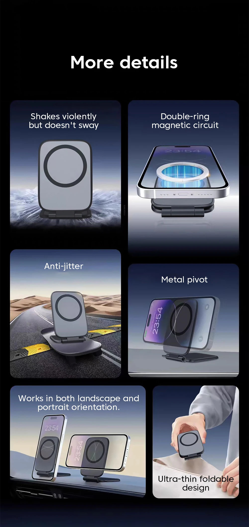 Ultrathin Car Magnetic Mobile Phone Holder Adjustable Foldable Anti-shake Vehicle Navigation Phone Universal Stand Accessories