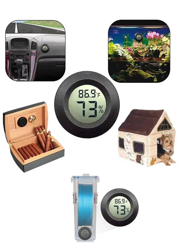 Round Digital LCD Thermometer For Car Indoor Room Cigar Wine Cabinet Digital Temperature Humidity Meter Pet Acrylic Box