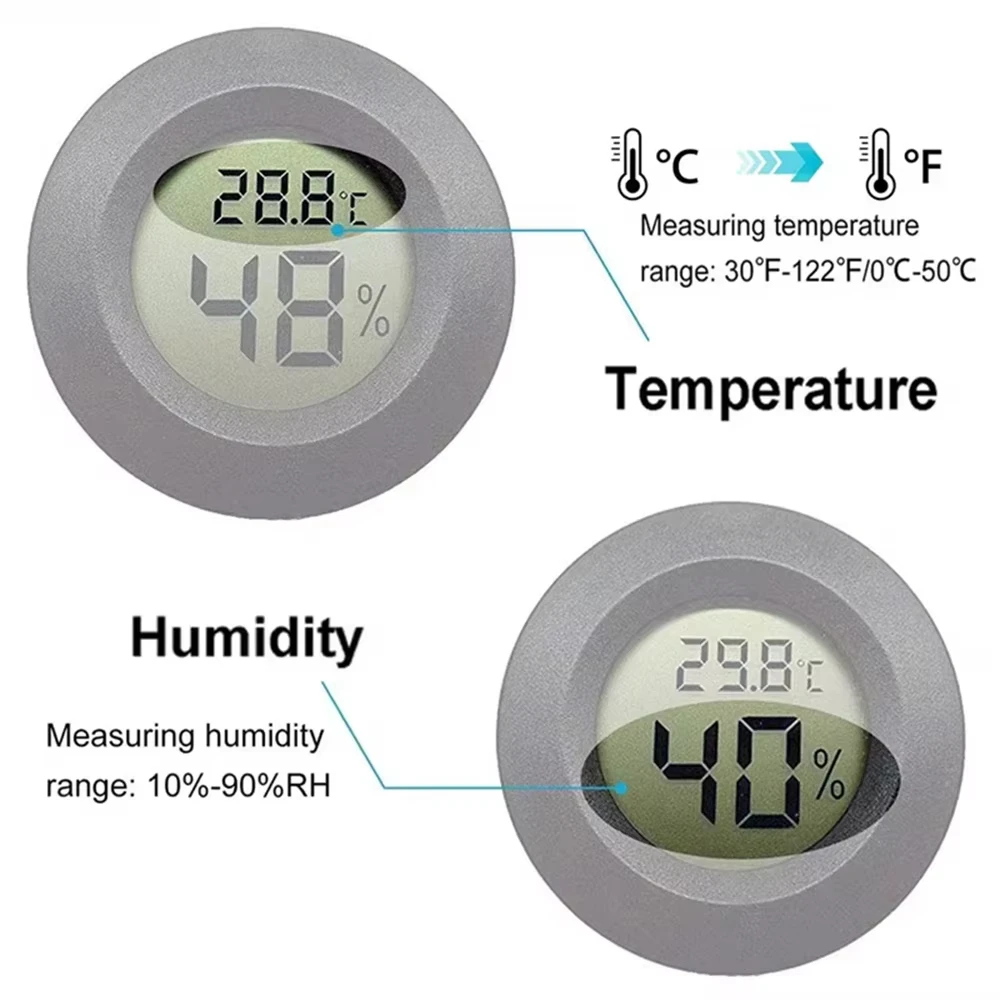 Round Digital LCD Thermometer For Car Indoor Room Cigar Wine Cabinet Digital Temperature Humidity Meter Pet Acrylic Box
